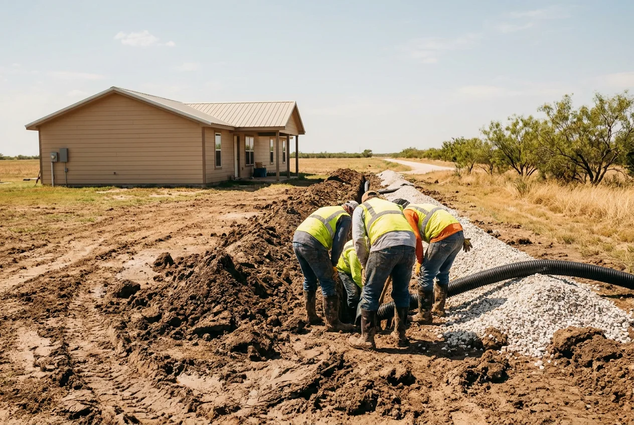 Foundation repair crew working on a home in China Grove, Texas