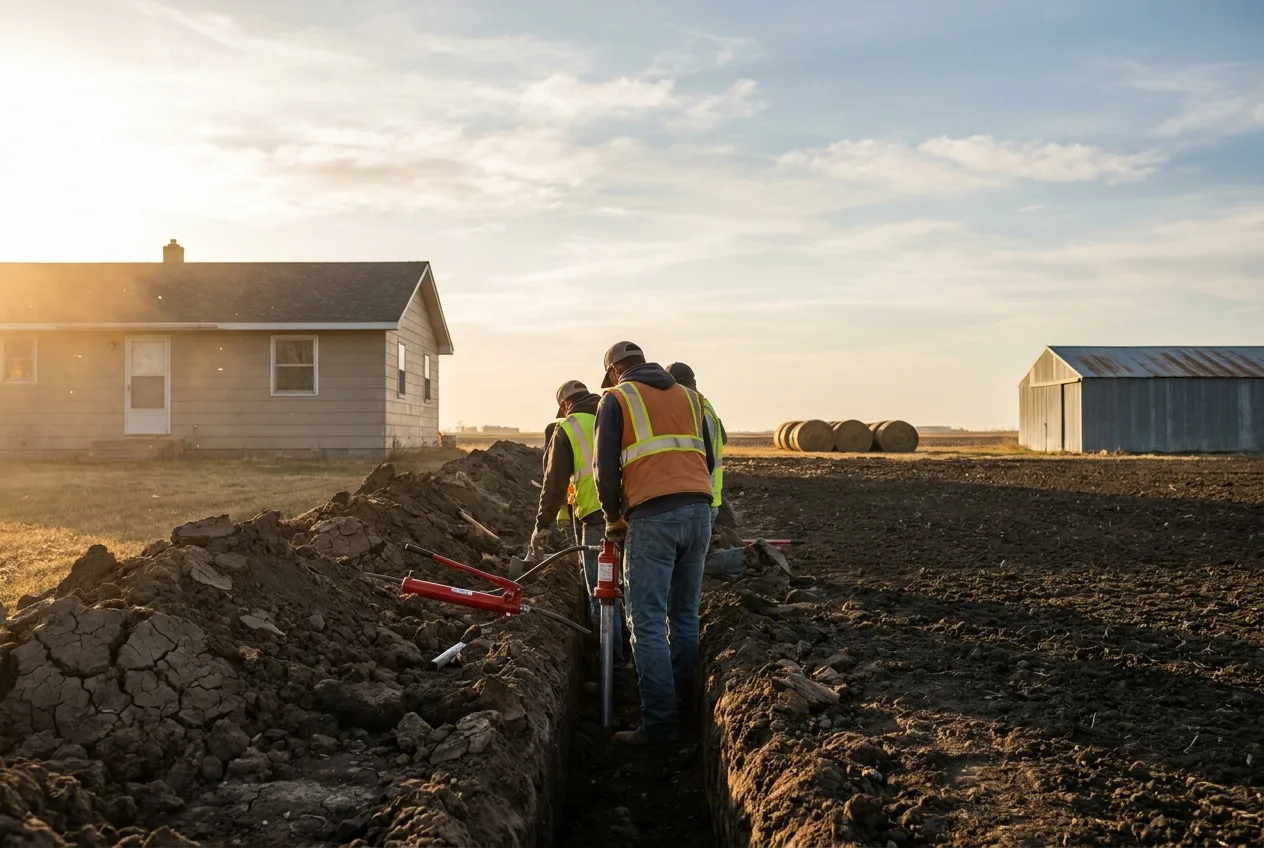 Foundation repair crew working on a home in La Vernia, Texas
